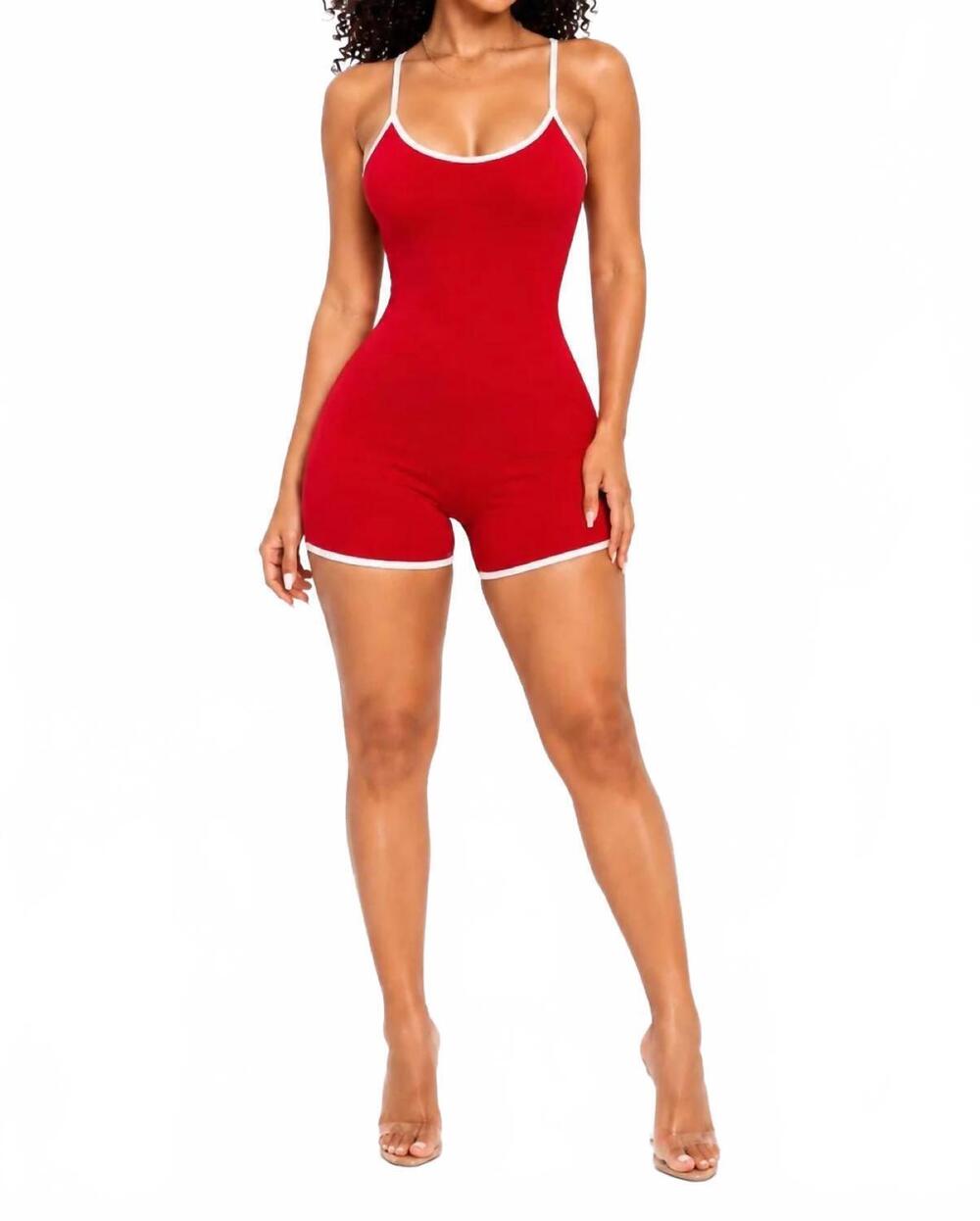 NEW JNK easy does it spaghetti strap dolphin trim short romper in red